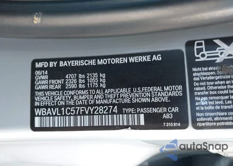 2015 BMW X1 xDrive28I z USA, uszkodzony, nr VIN WBAVL1C57FVY28274